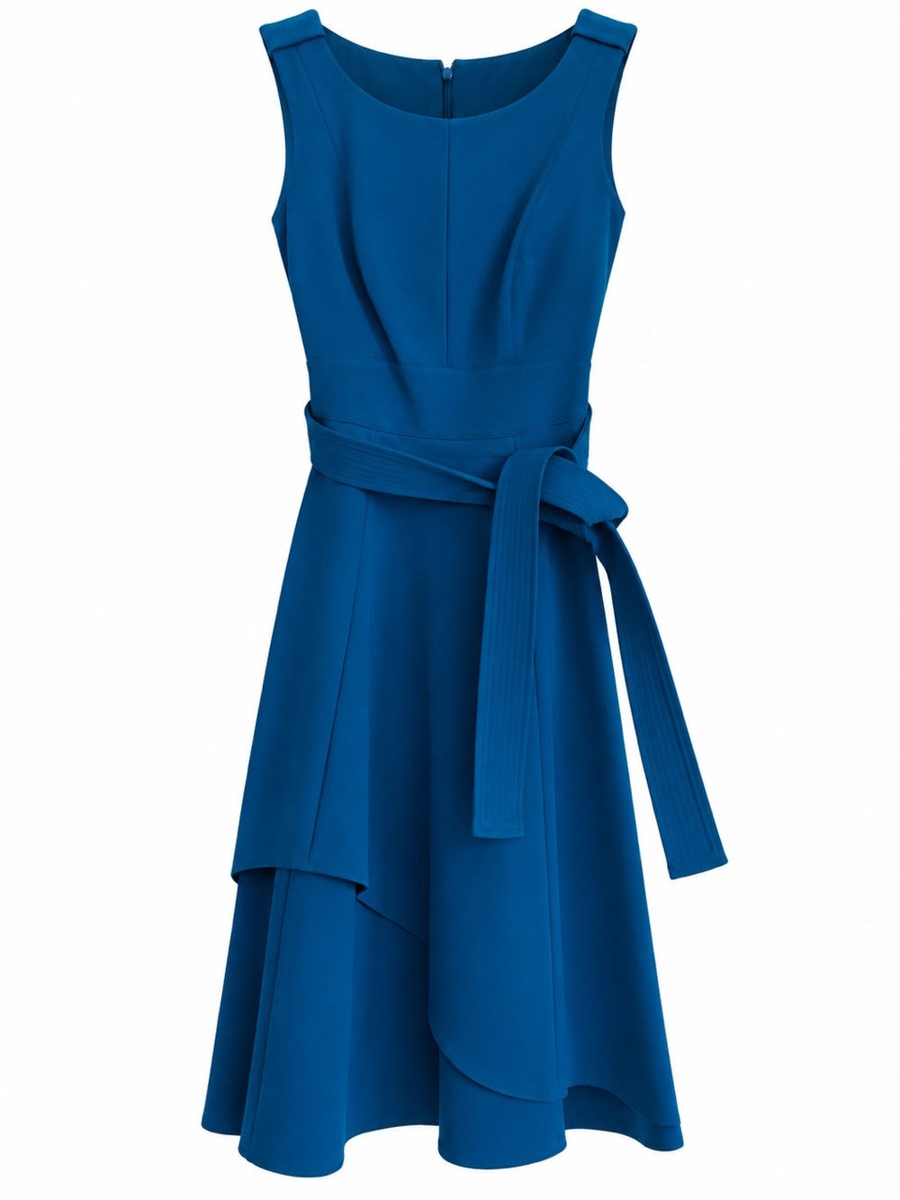 Karen Millen Blue Sleeveless Fit-and-Flare Dress with Tie Waist